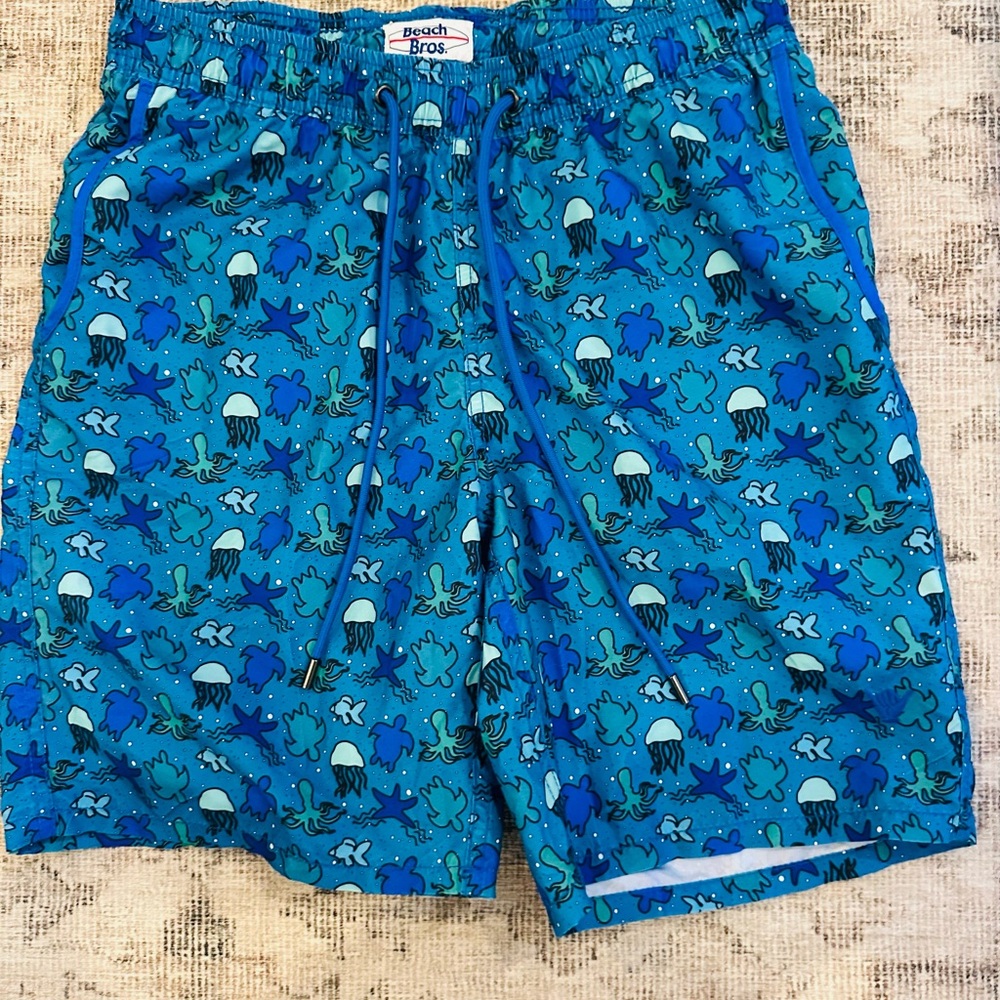 Beach Bros Blue Swim Shorts with Jellyfish Design